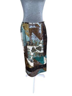 Citron Santa Monica Silk & Wool Patchwork Midi Skirt Multicolor M